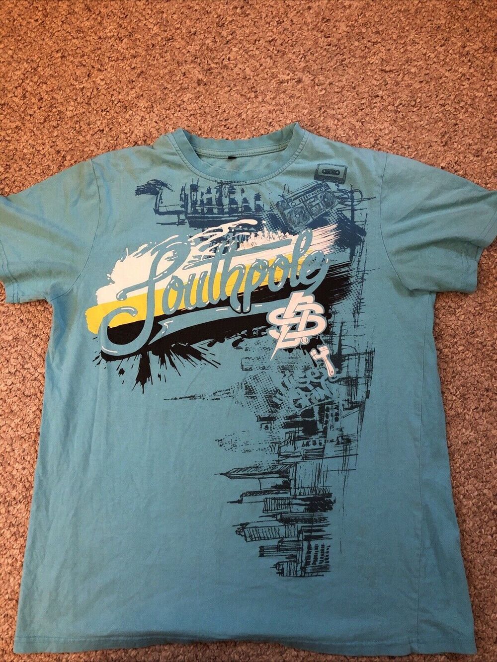 Southpole T Shirt Men's L Blue‎ Cotton City Scape Graphic T Y2K